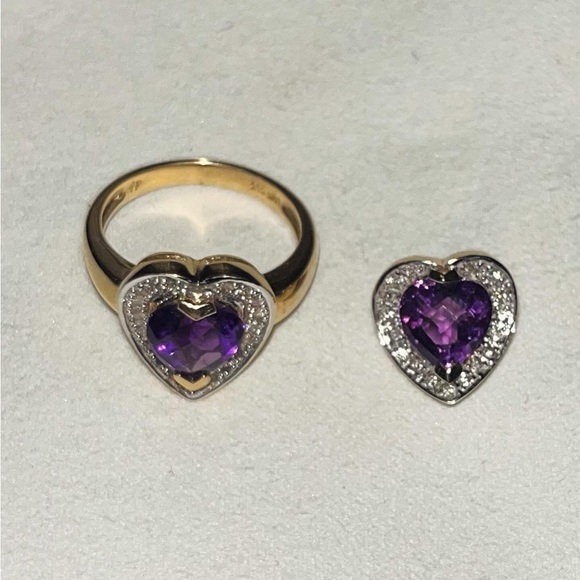Vintage 14k amethyst and diamond ring with matching pendant - Picture 11 of 13